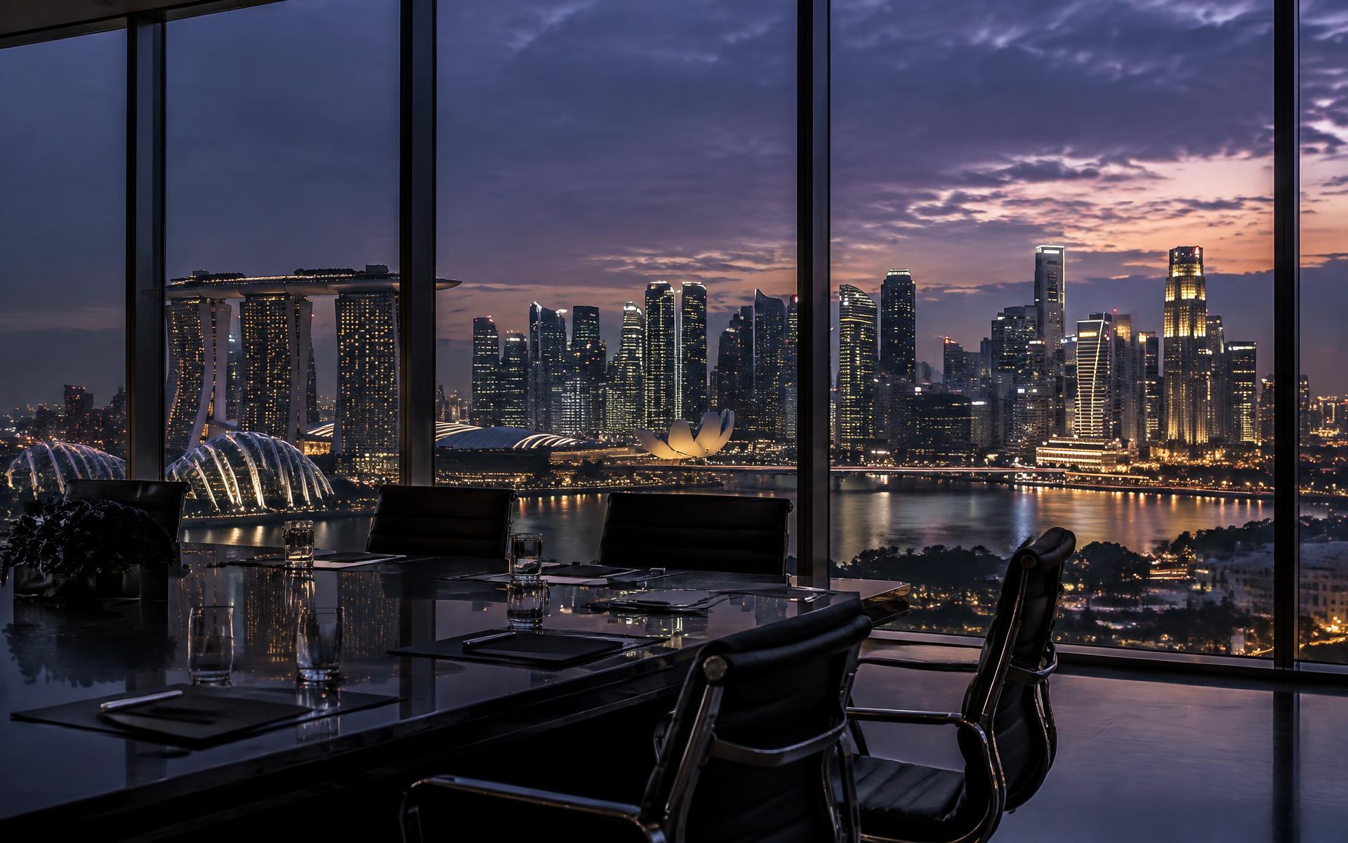 Executive boardroom overlooking the Singapore skyline at dusk